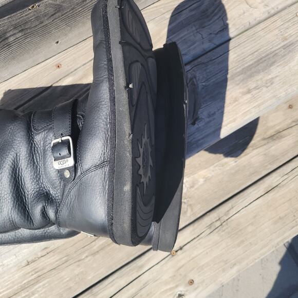 UGG 5678 Kensington Black Leather Shearling Biker Buckle Moto Boots Women Sz 10 - Picture 10 of 13